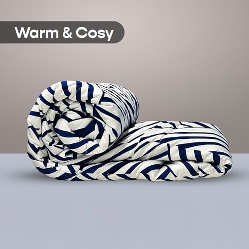 Image of SleepyCat Luxurious All Season Reversible Printed Comforter - 200 TC | Hotel Like Feel with Down Alternative Lightweight Microfiber Fill, Double Size 90x100 Inches (Blue Criss Cross)