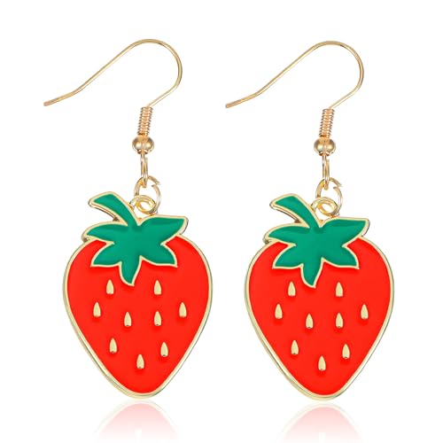 2 Stück Schmuck Erdbeere Frucht Ohrringe Erdbeere für Damen Ohrringe Erdbeeren Erdbeerohrringe Des Kreativen Fruchtstylings Rote Erdbeer Tropfen Süße Lustige für Mädchen Und Frauen
