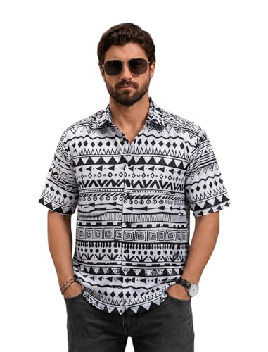 Image of BROWN CULTURE Men Relaxed Fit Casual Shirt | Cotton Blend Loose Fit Oversized Shirts for Men | Trendy Half Sleeve Oversized Printed Shirts | Fashionable Summer Graphic Shirt