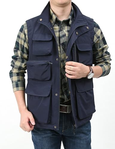 Image of Yimoon Men's Utility Fishing Vest Summer Lightweight Safari Travel Cargo Vest Outdoor Work Vests Multi Pockets