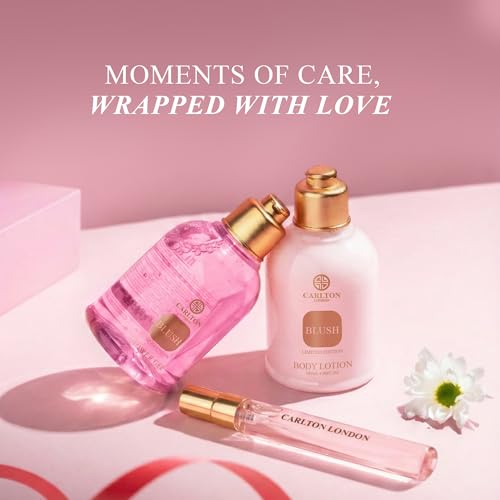 Image of Carlton London Blush Affair Gift Box - Pack of 3 | Shower Gel 180ml, Body Lotion 180ml and 15ml EDP Perfume | Gifting for Girlfriend, Wife | Heart Love Box | Birthday Anniversary Gifting for Her