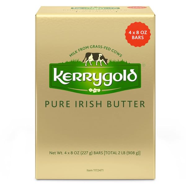 Pure Irish Butter, Salted, 8 oz, 4-count, Salted sweet cream butter; Milk from grass-fed cows; 8 oz bar, PASTEURIZED CREAM, SALT.