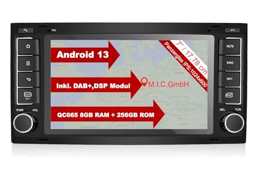 M.I.C. AVT7-Ultra Android 13 Autoradio mit Navigation: Snapdragon 665, 8GB+256GB, 7 Zoll, DSP, SIM, Apple CarPlay & Android Auto, DAB+, CANBUS, GPS – Ersatz für VW T5 multivan Touareg mit RNS 510