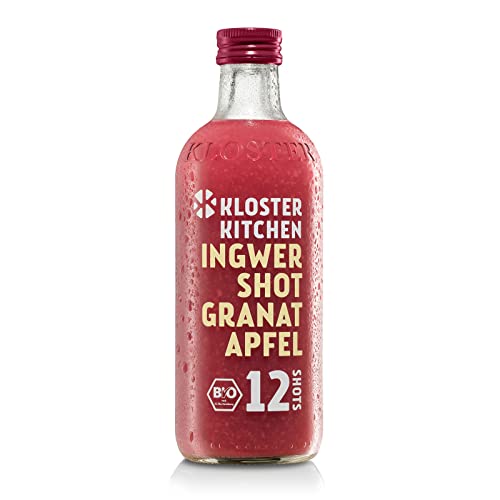 Kloster Kitchen Ingwer Shot Granada 12SHOTS 360 ml con piezas de jengibre auténticas I Bio Ingwershot vegano I 12 Shots por botella de cristal I Dulce afilado sin aditivos y con dulzura natural Cover