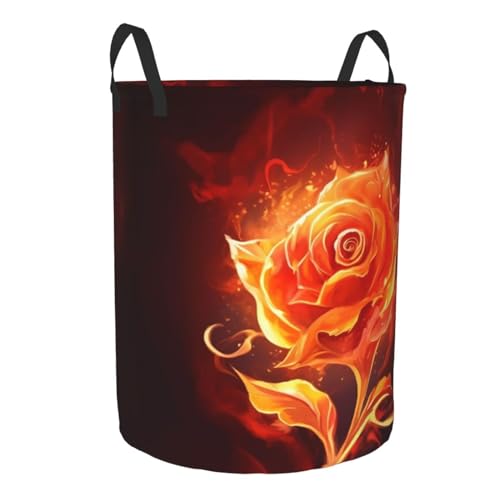 Flame rose print Circular Hamper Waterproof Storage Bin Organizer Basket Laundry Hamper With Handles For Clothes Toys Medium