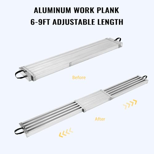Image of Telescoping Aluminum Work Plank - Adjustable Scaffolding Platform, 440lbs Capacity, Skid-Proof Surface, Professional Ladder Accessory for Home Renovation - Size: 6FT-9FT