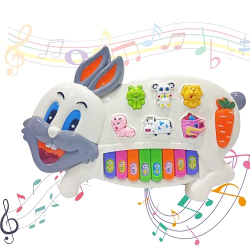 Image of Rabbit Shape Musical Piano Keyboard Toy for Kids, Baby Piano with Animal Sounds, Light & Music, Mini Keyboard Instrument for Boys and Girls Age 1 to 5 Years