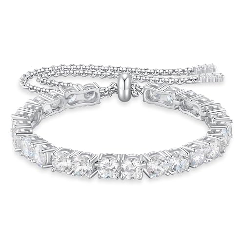 Moissanite Tennis Bracelet, 3MM-3.56Carats Diamond Adjustable Bracelet,18K White Gold Plated 925 Sterling Silver Hypoallergenic, Tennis Bracelet for Women.
