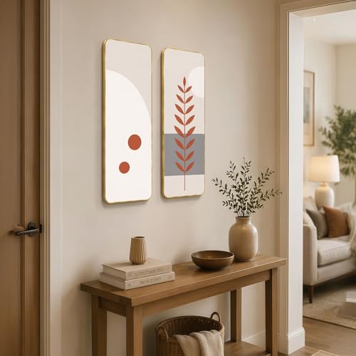 Image of The Castle Decor Modern Boho Wall Art Set of 2 for Living Room | Minimalist Botanical Leaf Painting | Abstract Nordic Wall Decor for Bedroom Office Hallway Home Decoration (Design-4, 12x18 Inch)