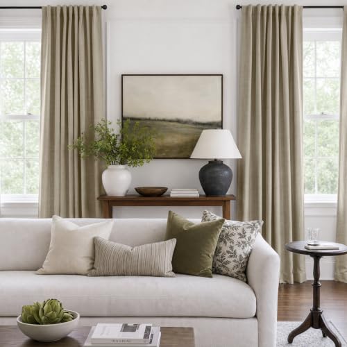 Image of 100% Blackout Shield Linen Blackout Curtains for Bedroom 90 Inches Long, Back Tab /Rod Pocket Living Room Drapes, Thermal Insulated Blackout Curtains 2 Panels Set, 50 inch W x 90 inch L, Plaza Taupe