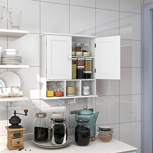Taohfe Bathroom Wall Cabinet With 2 Door Adjustable Shelves,Over The Toilet Storage White Wall Mounted Medicine Cabinets For Bathroom Laundry Room Kitchen thumb #3