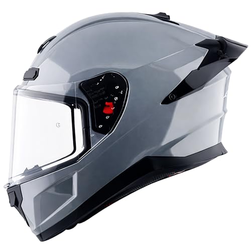 Axor Saber ISI ECE and DOT Certified Gloss Finish Full Face Helmet for Men with Pinlock Fitted Clear Visor -Nardo Grey-L