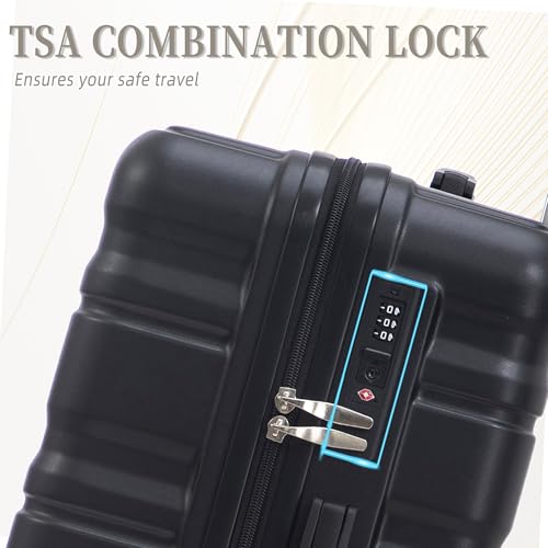 Hard Shell Luggage Set, Black ABS Spinner Suitcases, 20/24/28 Inch, Waterproof Travel Cases with TSA Lock, Telescopic Handle, 3 Pieces3