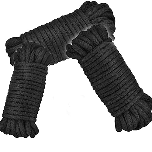 Juego de 3 cuerdas de algodón suave de 32 pies / 10 m, regalo para su pareja (rojo, morado, rosa, negro) (Negro 3 piezas) Cover