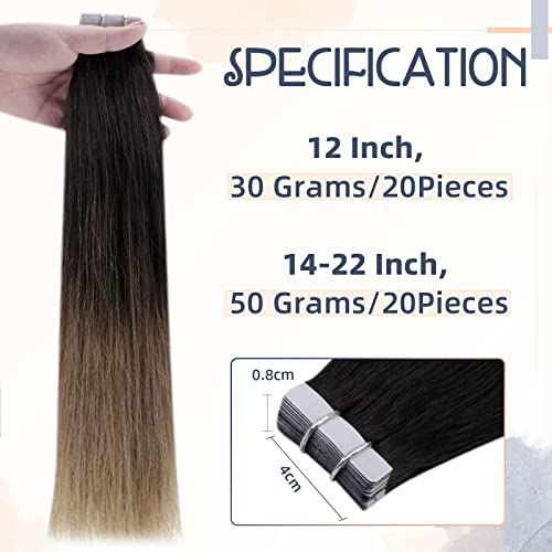 RUNATURE Tape in Hair Extensions Human Hair Dark Brown Tape Hair Extensions Real Human Hair 22 Inch Invisible Tapes Remy Straight Balayage Brown to Brown Hair 20pcs 50g #2/6/18 - Image 4
