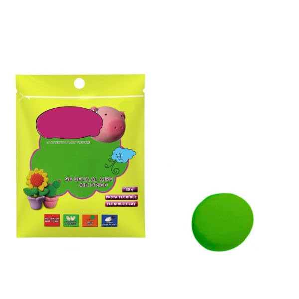 Pasta Flexible Moldeable Verde (60g c/u) - Arcilla de Secado al Aire No Tóxica para Niños y Manualidades - Kit de Modelado Creativo Profesional y Escolar