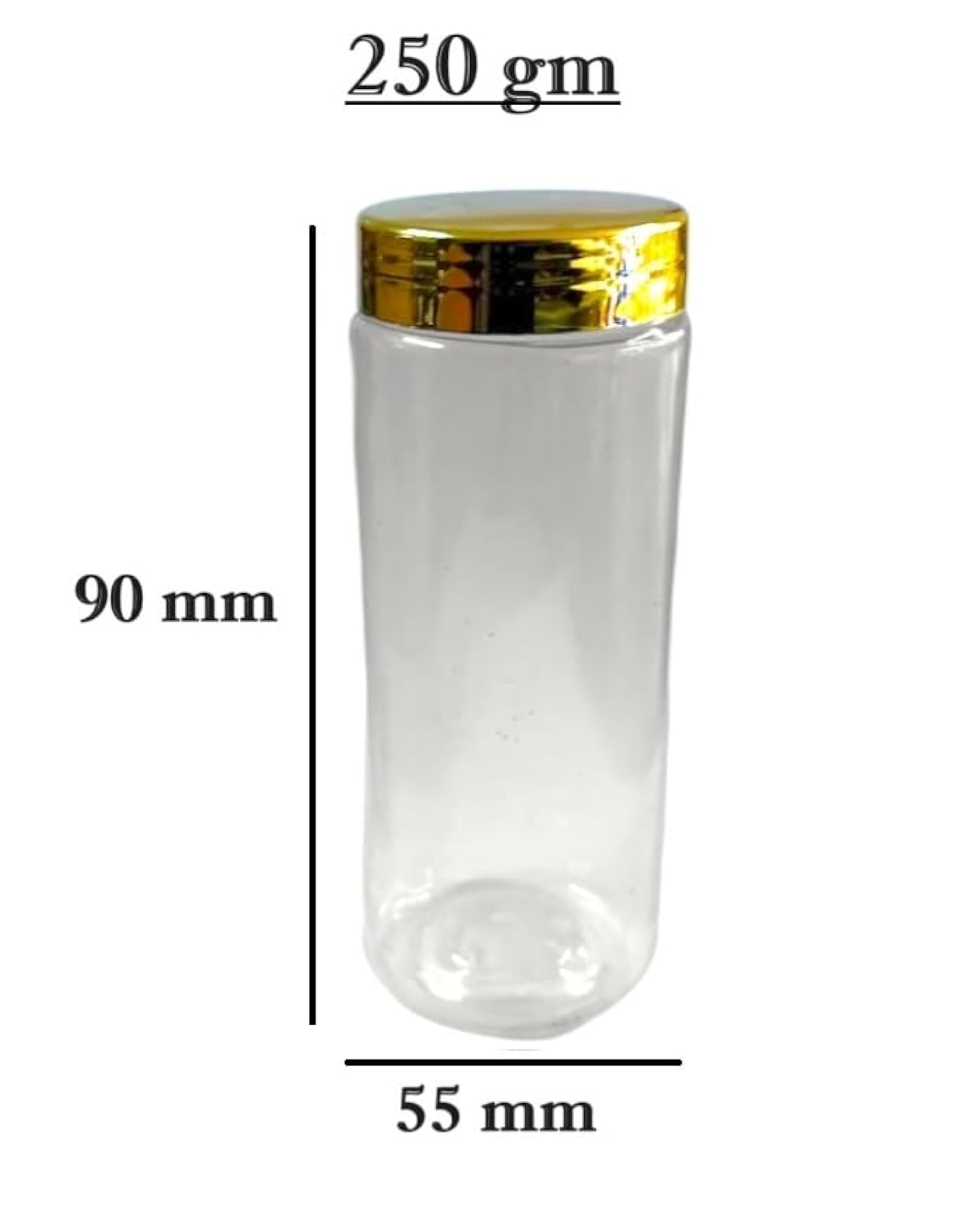 250 gm Plastic Transparent Long Pet Jar with Cap