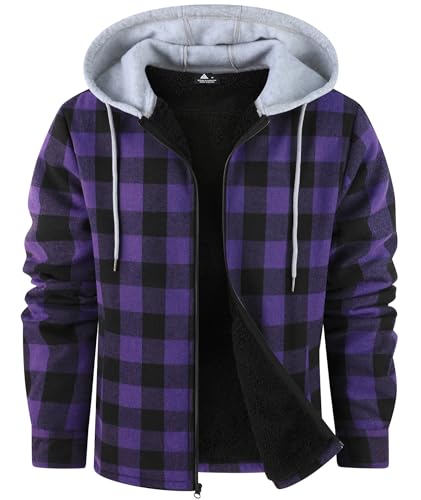 Mens Flannel Plaid Jacket Long Sleeve Fleece Sherpa Lined Winter Jacket Warm Coat