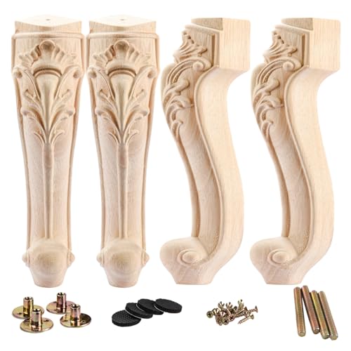 La Vane 16 inch / 40cm Wooden Furniture Legs, Set of 4 European Style Solid Wood Carving Furniture Replacement Feet Decoration for Sofa Cabinet Wardrobe Table Loveseat