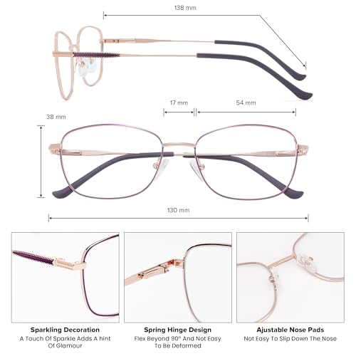 Image of GUDVUE Blue Light Glasses for Woman, Blue Light Blocking Glasses for Women, Anti Glare /UV400 /Eye Strain, Pupple /Gold