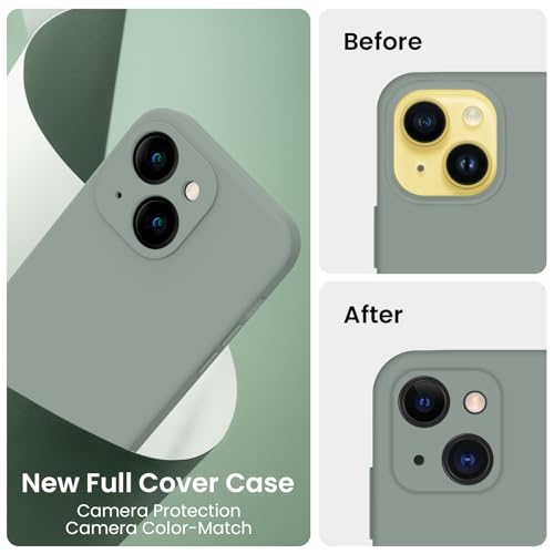 Image of FireNova Designed for iPhone 14 Case, Silicone Upgraded [Camera Protection] Phone Case, Soft Anti-Scratch Microfiber Lining Inside, 6.1 inch, Calke Green