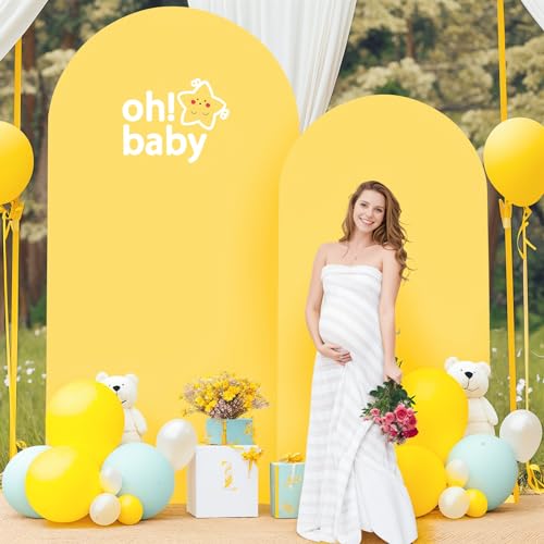Image of 6.6FT Wedding Arch Cover Yellow Gold Spandex Fitted Wedding Arch Stand Covers Round Top Chiara Backdrop Cover for Birthday Party Ceremony Banquet Decoration