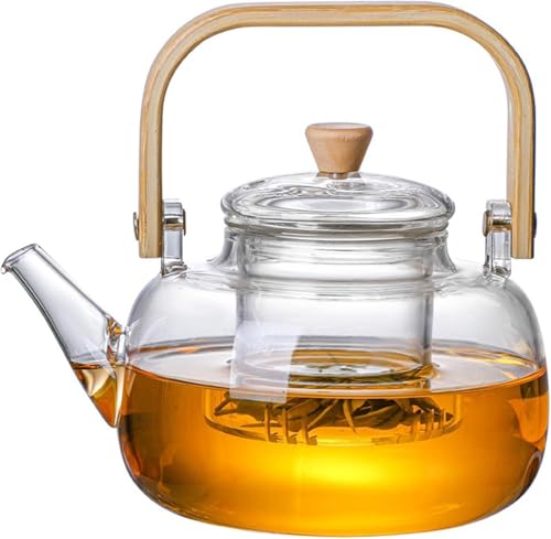 Image of 1000ML Glass Kettle Teapot with Removable Infuser & Lid & Handle, Glass Tea Kettle Stovetop Safe, Great for Loose Leaf Tea, Blooming Tea, Tea Bags & Fruit Infused Water (MV-01)