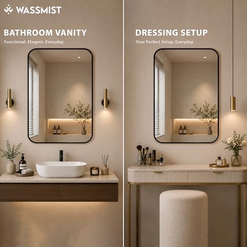 Image of WASSMIST Mirror for Bathroom Wall | Square Bathroom Mirror with Aluminium Frame | HD Reflection Wall Mirror for Living Room /Bedroom (24 X 32 inch)