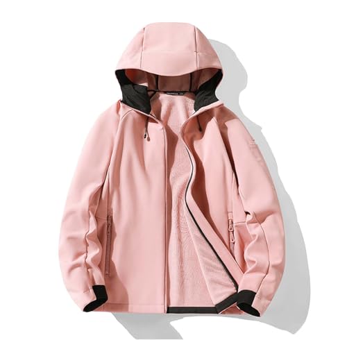 [Ｇｉｕｔｙｕｉ] マウンテンパーカー 裏起毛 レディース 防風 ジャケット ソフトシェル アウトドア フリース 上着 撥水 スポーツ おしゃれ 防寒 登山ウェア フード付き 秋冬 ピンク L