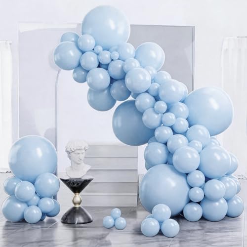 Image of PartyWoo Pearl Light Blue Balloons 140pcs Different Sizes Pack of 18 12 10 5 Inch Baby Pastel Blue Balloons for Graduation Baby Shower Gender Reveal Under The Sea Birthday Party Decorations Blue-Z02