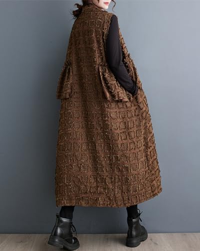 ellazhu Women's Funky Lapel Collar Cardigan Vest Solid Sleeveless Open Front Outerwear GZ284