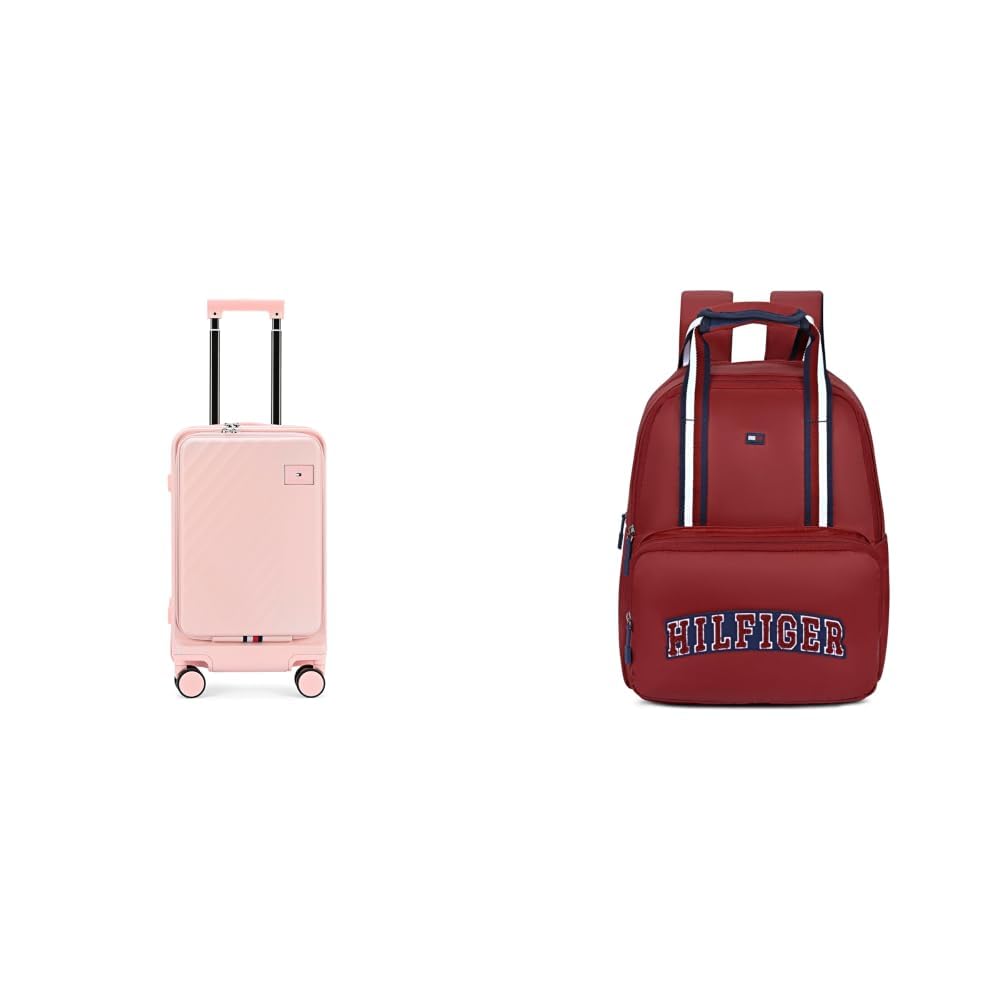 tommy hilfiger Cabin Size Luggage Duke - Blush Pink |Carry-On Trolley Bag with TSA Lock |360° Spinner + Compact School Backpack for Kids & Toddlers Giggle - Red | Lightweight Twill-picture-45