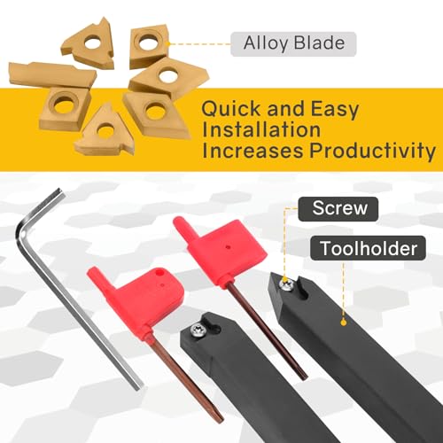 Indexable Lathe Turning Tool 21Pcs Kit 5/8'' 16mm Shank 7 Pcs Metal Lathe Tool Holder Set with 14 Pcs Turning Inserts for Turning Grooving Threading Boring Carbide Inserts Carbide Turning Tool