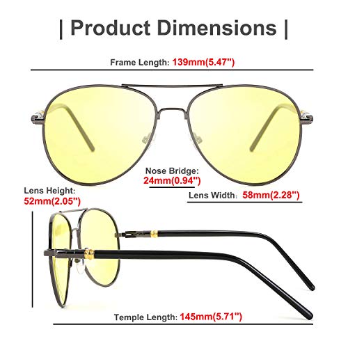 FEISEDY Aviator Polarized Night Driving Sunglasses Anti Glare Yellow Lens B26683