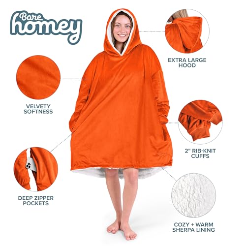 Image of Bare Home Wearable Blanket Hoodie - Soft Plush Sherpa - Warm and Cozy - Oversized Wearable Blanket