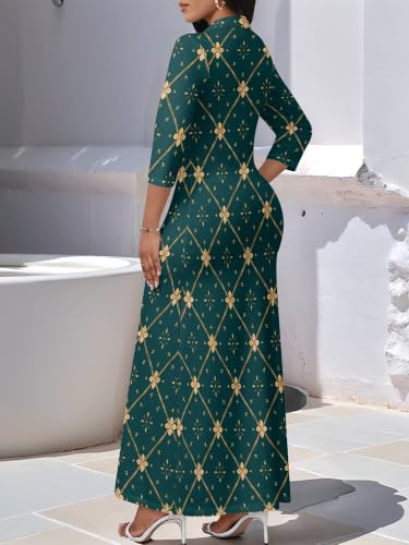 Image of PinkPatty Women's Casual 3 /4 Sleeve Polo V Neck Bodycon Maxi Dress