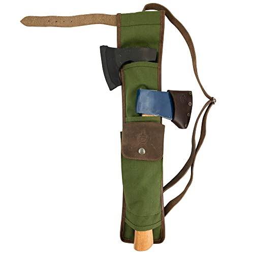 Valhalla Gear, Bushcraft Axe Carrier, Lumberjack Outdoor Essential, Camping Accessories, Water Resistant Canvas and Full Grain Leather, Handmade, Olive - Thumbnail 4
