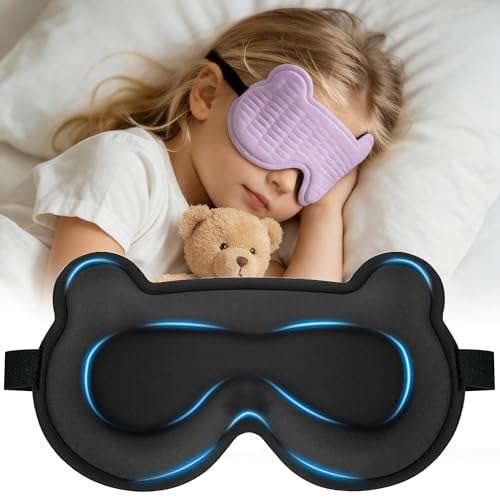 Kids Sleep Mask 3D Sleep Mask for Kids with Adjustable Elastic Strap Soft Comfortable Eye Mask for Children Blackout Travel Kid Sleeping Mask for Ages 5-15 Boys Girls (Purple)