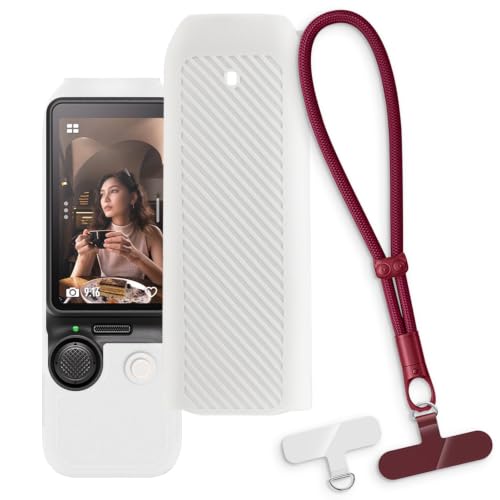 OAGELIM 2-in-1�ی�P�[�X�ƃ��X�g�X�g���b�v Dji Osmo Pocket 3 �Ƃ̌݊������� ���O���\�ȃ��j���[�h�t���d�b�J�o�[�A����~�ߕ����h�~�O���b�v�n���h�� (�z���C�g + ���b�h)