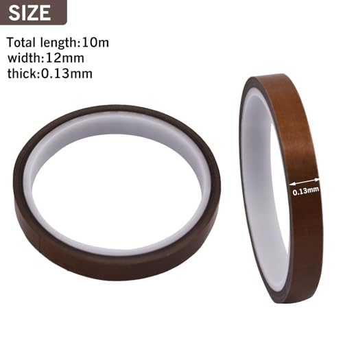 Image of 2 Roll 12mm PTFE Coated Fabric Tape, 1 /2 inch Width 32.8Ft Length High Temperature Tape, Brown Adhesive Tape for Vacuum, Hand and Impulse Sealers