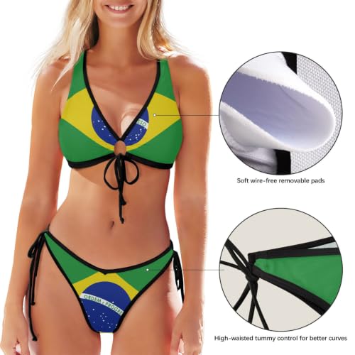 Bikini de cuerda ajustable que realza la silueta con bandera de Brasil 5