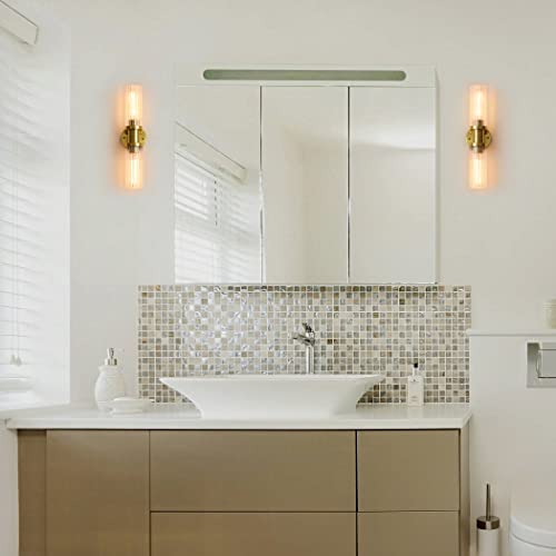 Jonsi Modern Wall Sconces Vertical, Gold Bathroom Light Fixtures With Fluted Glass, Brushed Gold Vanity Light Fixtures,Sconces Wall Lighting For Bathroom, Bedroom, Living Room, Gallery #TOP2