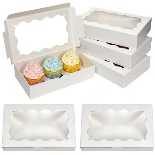 Rkixlix 24 Stück Keksschachtel mit Sichtfenster Gebäckkarton Weiß Keksverpackungen 18 X 11 X 4 cm Keks Verpackung Karton Snackbox Transportbox Kekse Pralinenschachteln zum Befüllen Keksbox für Kuchen