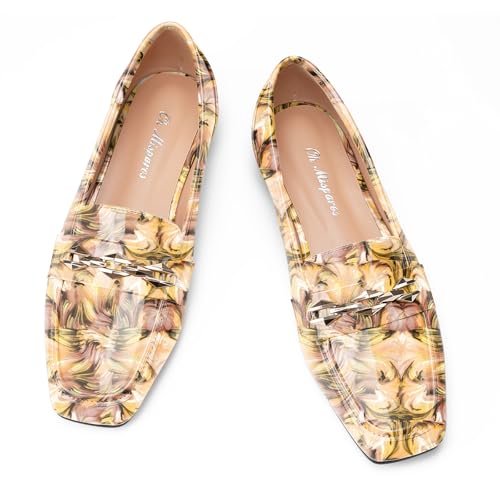 Image of Oh Mispares Womens Loafers Square Toe Low Heel Penny Loafers Fashion Comfortable Slip on Flats Casual Dressy Shoes for Women Work Office Patent Leather