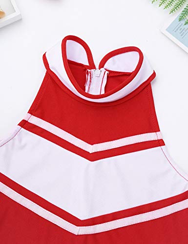 JanJean Kids Girls Two Pieces Cheer School Uniform Cheerleading Costume Christmas Party Halloween Fancy Dress Outfits Red&White 12