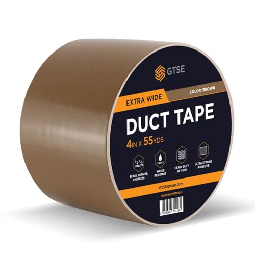 GTSE Wide Duct Tape, Brown, 4 Inches x 55 Yards (164 ft), Heavy Duty, Waterproof Repair Tape for Indoor or Outdoor Use, 1 Roll