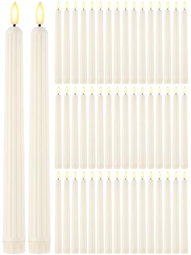 Image of Retisee 50 Pcs 11 Inch Flameless Taper Candles LED Candles Bulk Battery Operated Taper Candle Flickering LED Candlesticks for Valentines Birthday Wedding Party Decor (Roman Style, Ivory)