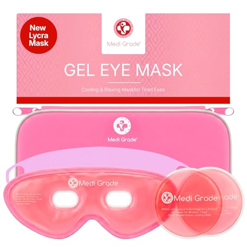 Medi Grade Cooling Eye Mask for Puffy Eyes with Cold Pads and Insulated Thermo-Bag Pink Set - Ice Cold Gel Eye Mask for Morning/Night Skincare Routine and Reducing Dark Circles - Soft Cooling