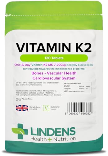 Lindens Vitamin K2 200mcg Tablets, UK Made