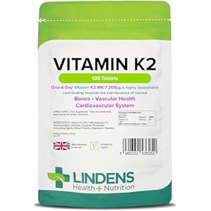 Lindens – Vitamin K2 200mcg, 120 Tablets – 1 a Day, UK Made – Highly Bioavailable – Bone, Vascular Health & Cardiovascular System – Menaquinon MK-7 – Letterbox Friendly, Vegan